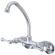 Satin Nickel Kingston Brass KS314 Two Handle Wall-Mount Kitchen Faucet