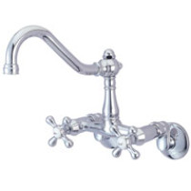Satin Nickel Kingston Brass KS3222AX Two Handle Wall-Mount Kitchen Faucet