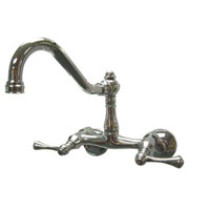 Satin Nickel Kingston Brass KS3222BL Two Handle Wall-Mount Kitchen Faucet