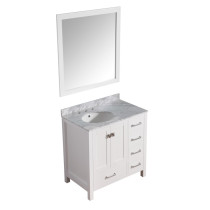 ANZZI V-CHG011-36 Chateau Vanity In White With Marble Top, Sink, & Mirror