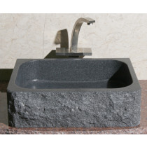 Allstone VF-18155-BE-BK Black Granite Bathroom Farm Sink with Broken Edge Front