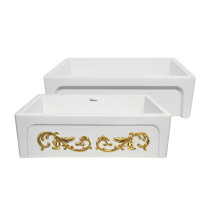 Whitehaus WHSIV3333OR-GOLD St. Ives Ornamental 33" Reversible Fireclay Sink
