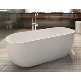 ALFI brand AB8838 59 Inch White Oval Acrylic Free Standing Soaking Bathtub