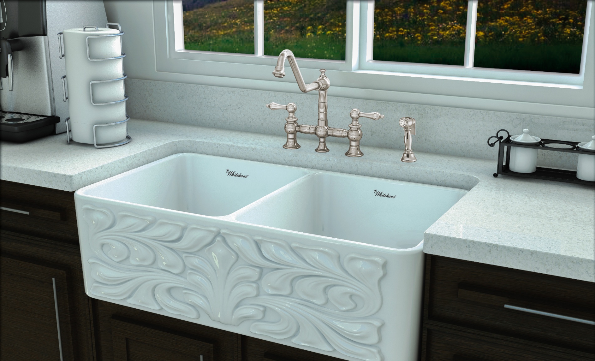 Whitehaus WHKBTLV3-9201-NT Vintage III Plus Bridge Faucet w/ Lever Handles
